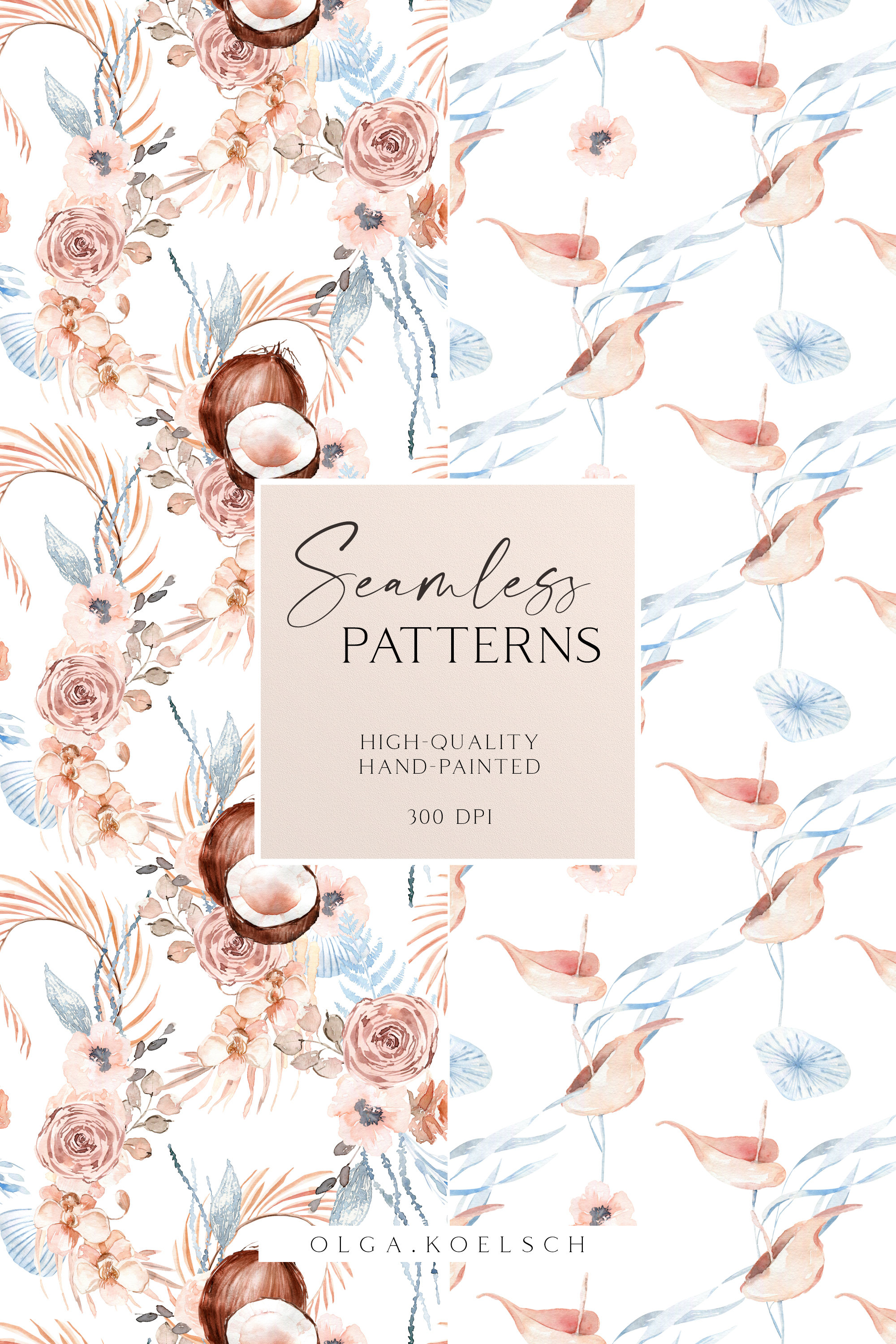 Watercolor Tropical Seamless Pattern for Fabric, Boho Watercolour ...