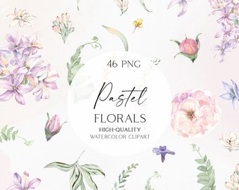 Watercolor pink flowers clipart, Pastel floral element, Greenery png, Isolated botanical clipart for wedding invitation, baby shower 124