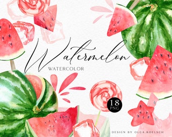Watercolor watermelon clipart. Watermelon png Tropical fruit  clipart, summer clipart 036