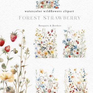 Hand-painted wildflower clipart, Watercolor red flowers clip art, Wild flowers individual botanical clip art for wedding invitation