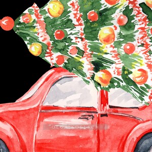 Akvarell röd jullastbil Clipart, julgran PNG (3000x3000 px) bild 7