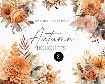 Clipart di fiori autunnali ad acquerello, clipart floreale boho, fiori gialli per inviti di nozze autunnali, bouquet png baby shower 150