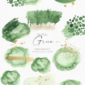 Pinceladas de acuarela verde png, texturas verdes del día de San Patricio, clipart abstracto dorado para invitaciones 117