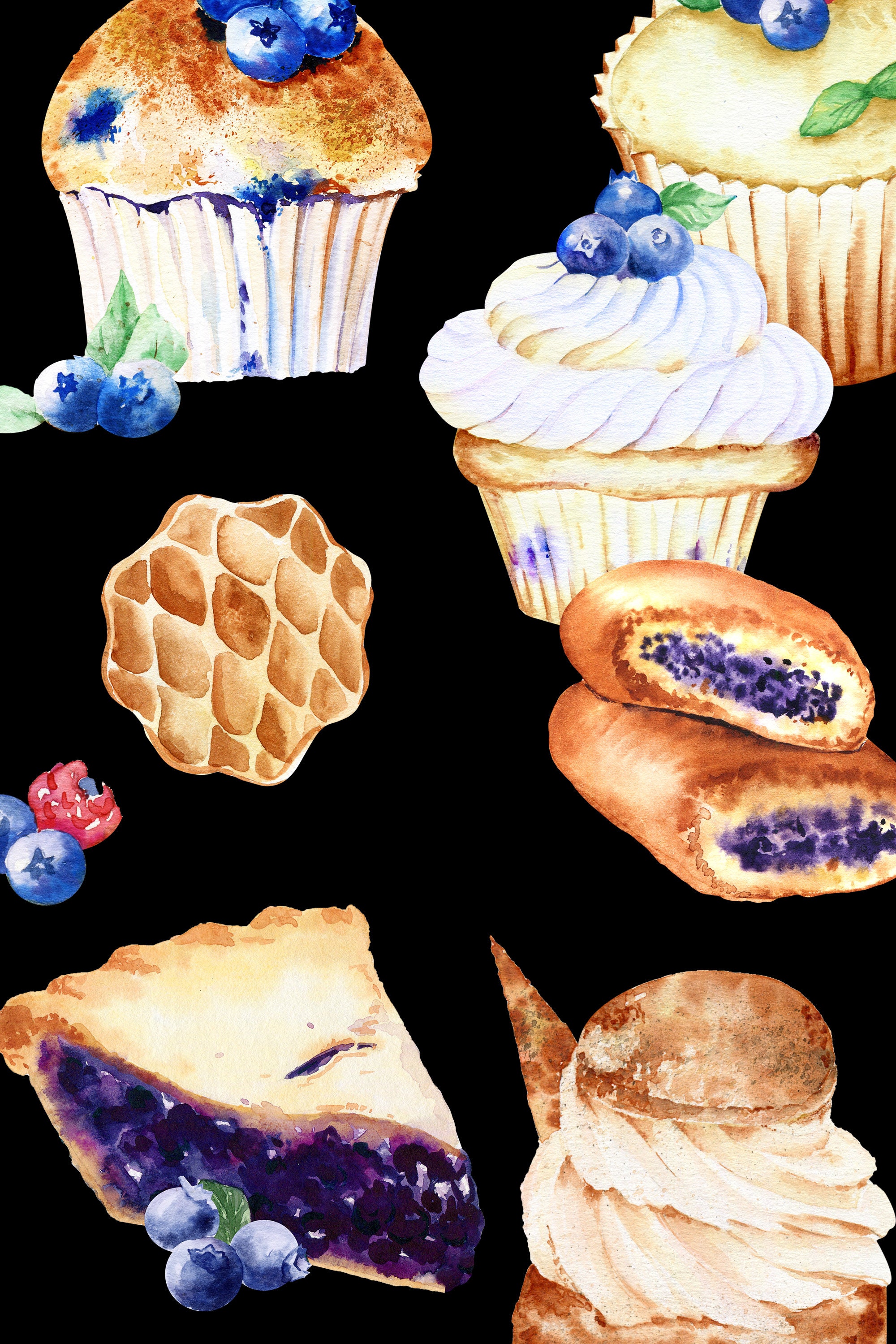 Watercolor cupcake clipart Sweet dessert clipart for bakery | Etsy