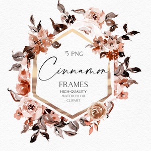 Aquarell Boho Rahmen Clipart, Herbst Blumen Bordüren png, Braune Blumen Bordüren für die Herbst Babyparty, Hochzeit 132
