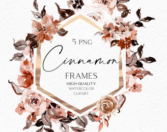 Watercolor boho frames clipart, Autumn floral borders png, Brown flowers borders  for autumn baby shower, wedding 132
