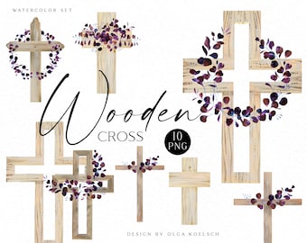Watercolor floral cross clipart, Baptism cross,  Religious easter clipart