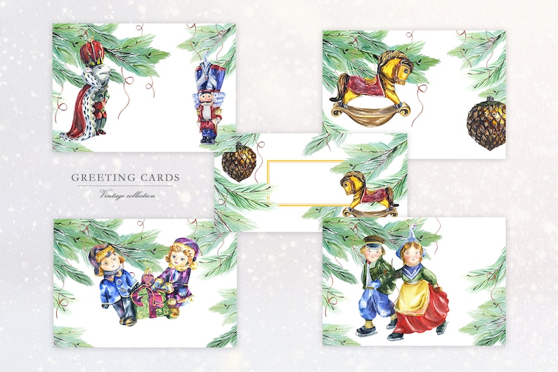 DIY Nutcracker Christmas Watercolor Clip Art Vintage Toys Mouse king clipart Christmas Bundle New Year cards Retro Christmas decor PNG