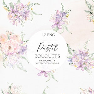 Clipart di fiori rosa ad acquerello, png di bouquet pastello, clipart botanica per inviti di nozze, baby shower, logo 124