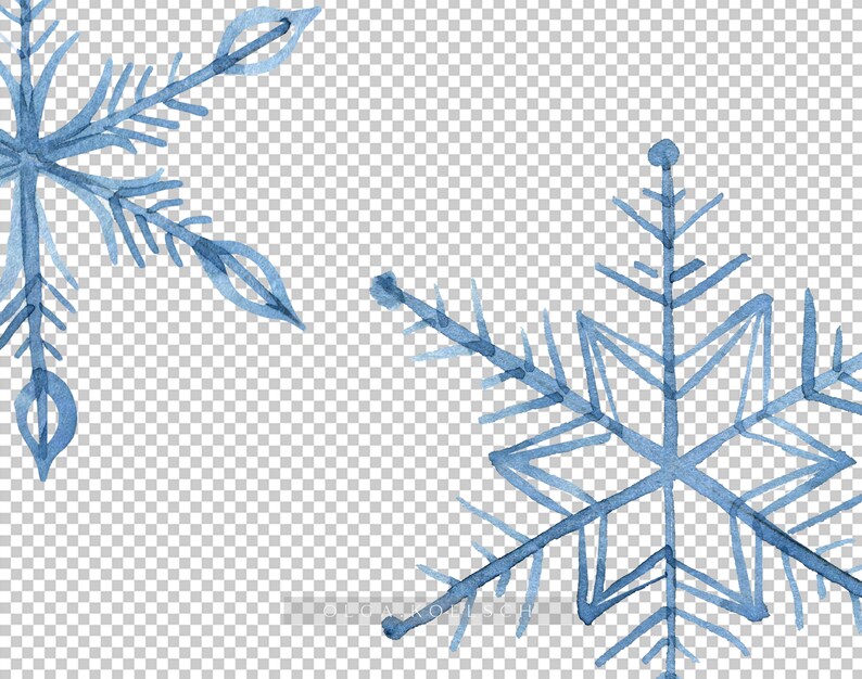Puede incluir: Dos copos de nieve azules de acuarela con dise&ntilde;os intrincados. Los copos de nieve est&aacute;n aislados sobre un fondo transparente.