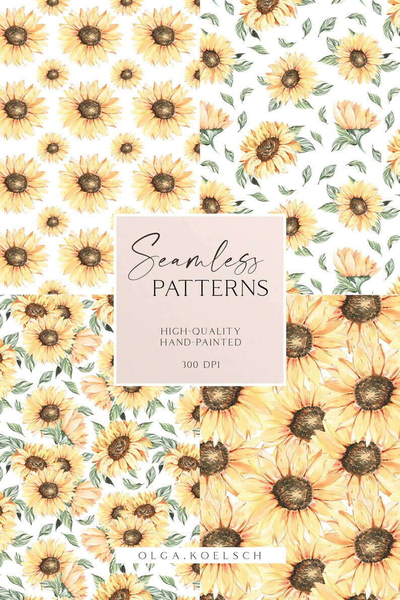 Boho Sunflower Digital Paper, Sunflower Seamless Pattern for Fabric ...