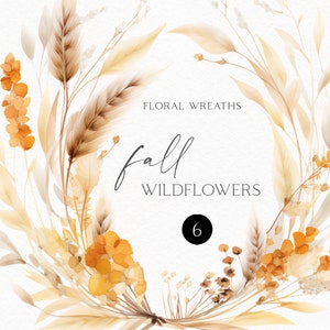 Aquarell Herbst Wildblumen Clipart, Boho Blumenränder png für Herbst Hochzeitseinladungen und geschlechtsneutrale Babyparty 158