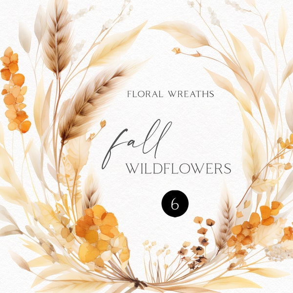Watercolor fall wildflower clipart, Boho floral borders png for autumn wedding invitations and gender neutral baby shower 158