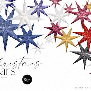 Christmas stars clipart, Red and gold Christmas clipart, Digital Christmas star png for card craft 092