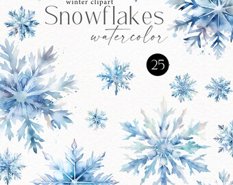 Imágenes prediseñadas de copos de nieve de acuarela, imágenes PNG esenciales de invierno para tarjetas de felicitación, etiquetas de regalo de Navidad, empaques festivos 164