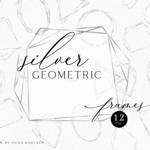 Silver geometric frames png.  Silver polygonal glitter frame clipart. Wedding invitations silver texture DIY.