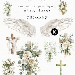 Clipart de cruz floral rosa aquarela, Clipart religioso de páscoa, Cruz de batismo, Clipart de primeira comunhão