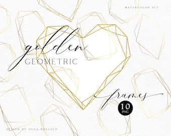 Gold Geometric Glitter Frames: Wedding Invitation DIY (PNG Digital Download)