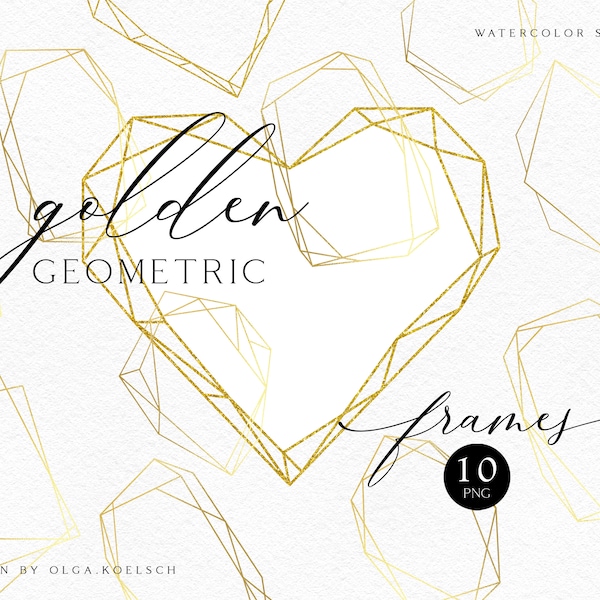 Gold geometric frames png. Gold polygonal glitter frame clipart. Wedding invitations gold  texture DIY.