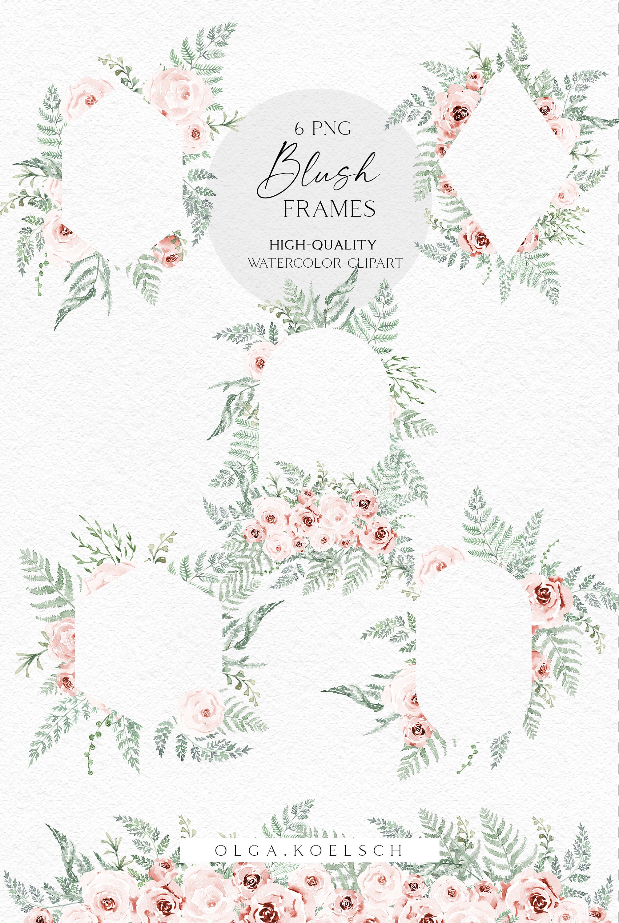 Boho Roses Frame Clipart, Watercolor Pink Floral Borders Png, Wedding ...