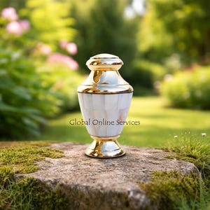 Preciosa urna conmemorativa pequeña de nácar para cenizas (Reino Unido)