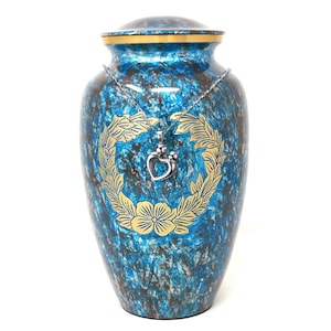 Funeral flower garland design brass cremation Adult urn for ashes, Memorial Urns + FREE Jewellery Urn