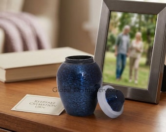Small Cobalt Blue Funeral Mini Keepsake Urn, Memorial Ashes Urn.