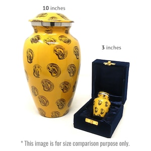 Beautiful Aluminium Made Cremation Urn For Human Ashes In Yellow.