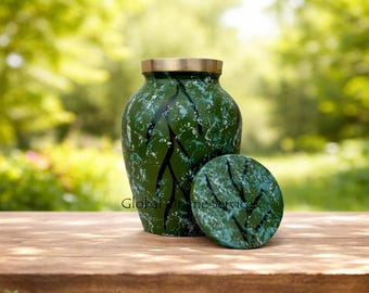Classical Small Green In Colour Brass Made  Keepsake Cremation Urn for Ashes.