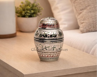 Silver and White Flower Engravings Memorial Urn Ashes for Human