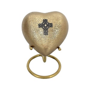 Celtic Cross Design Small Pewter Heart Keepsake Cremation Urn For Ashes.