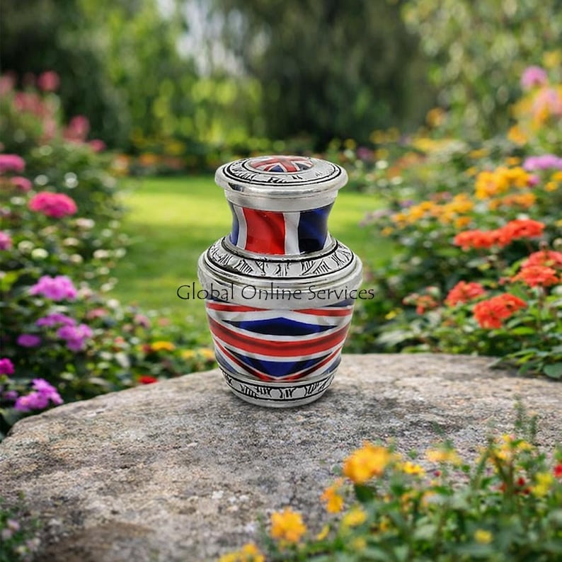 UK Flag Design Aluminium Decorative Urn For Human Ashes. Small ( 3 Inches )