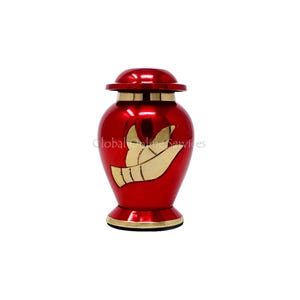 Golden Flying Dove Red Small Brass Keepsake Memorial Urn for human ashes, Mini Urns
