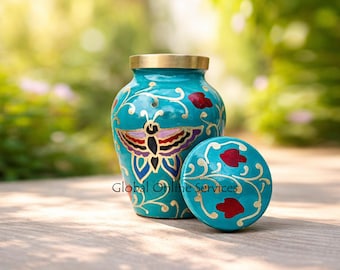 Floral Butterfly Small Brass Keepsake Urn For Ashes