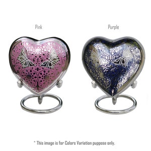 Double butterfly small heart shaped Beautiful portland pink/purple keepsake memorial urn for ashes