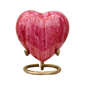Marble finish, Brass made pink Heart Keepsake Cremation Urn for human ashes