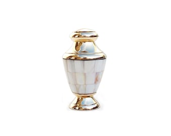 Beautiful Small Mother Of Pearl Keepsake Memorial Urn For Ashes UK