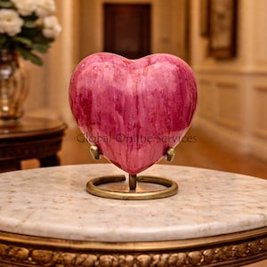 Marmorfinish, mässingsgjord rosa hjärturna för mänsklig aska