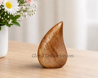 Urna pequeña de madera con forma de lágrima para cenizas: miniurna conmemorativa de cremación hecha a mano
