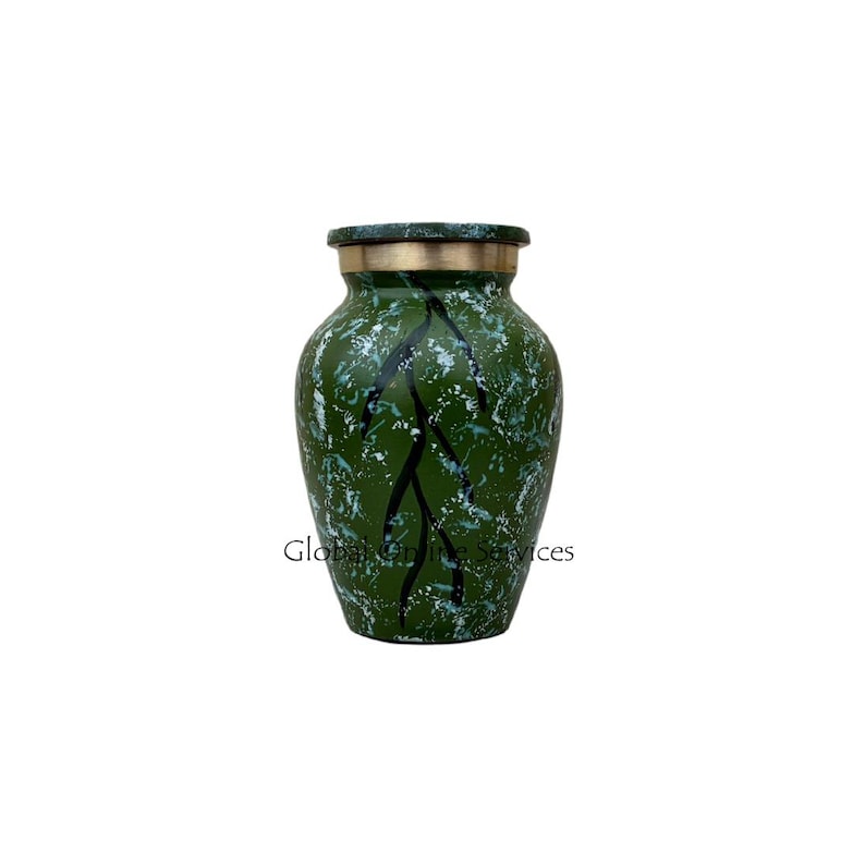 Urna de cremación de recuerdo para cenizas, clásica, pequeña, de latón, en color verde. imagen 2