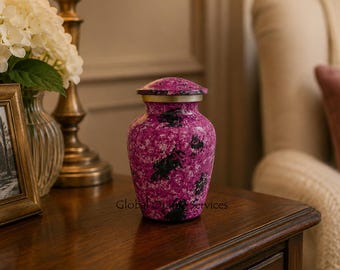 Pink Floral Brass Cremation Urn for Human Ashes