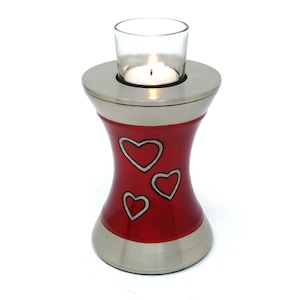 Beautiful Brass Loving Hearts Tealight Medium Cremation Urn For Human Ashes