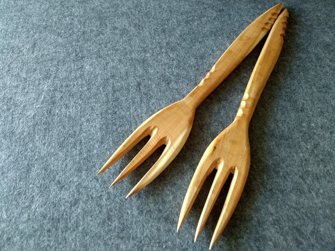 Set of Wooden Forks25.5cm 28cm. Handmade Wooden tableware. Etsy