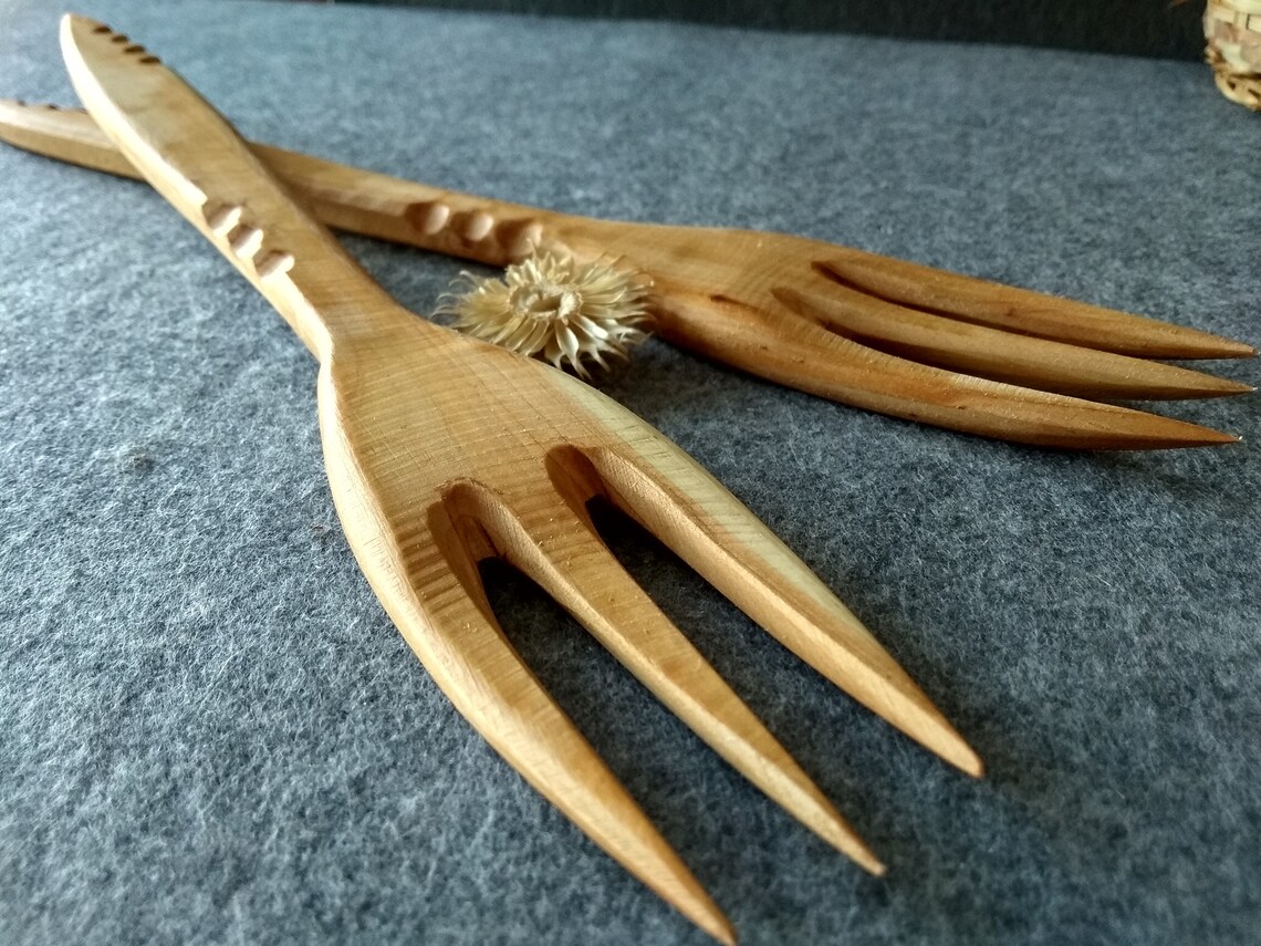 Set of Wooden Forks25.5cm 28cm. Handmade Wooden tableware. Etsy