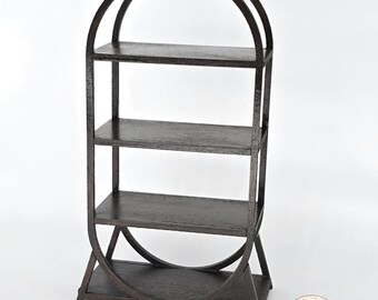 4 Shelf Arched bookcase with wood shelves and straight legs - Miniature Display Shelf - 1:12 scale etagere display