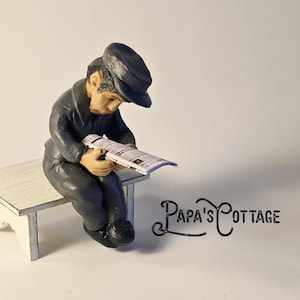 1:24 scale sitting man, half scale bus driver for half scale dollhouse, half inch scale