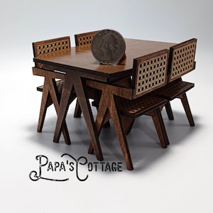 Retro Mid-Century Modern Chairs and Table - Miniature 1950s remastered dining set - 1:12 scale Dining Furniture, Kitchen furniture