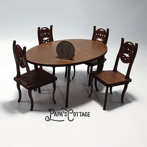 Queen Anne style Table and chair set - Miniature formal dining set - 1:12 scale Dining Furniture, Kitchen furniture