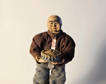 OOAK Miniature Man with Pie: Polymer Clay Dollhouse Figure