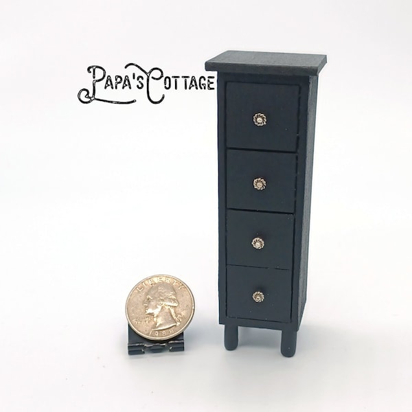 Black tall Boudoir dresser, lingerie chest, underwear drawers - Miniature Dollhouse cabinet - 1:12 Doll House dresser